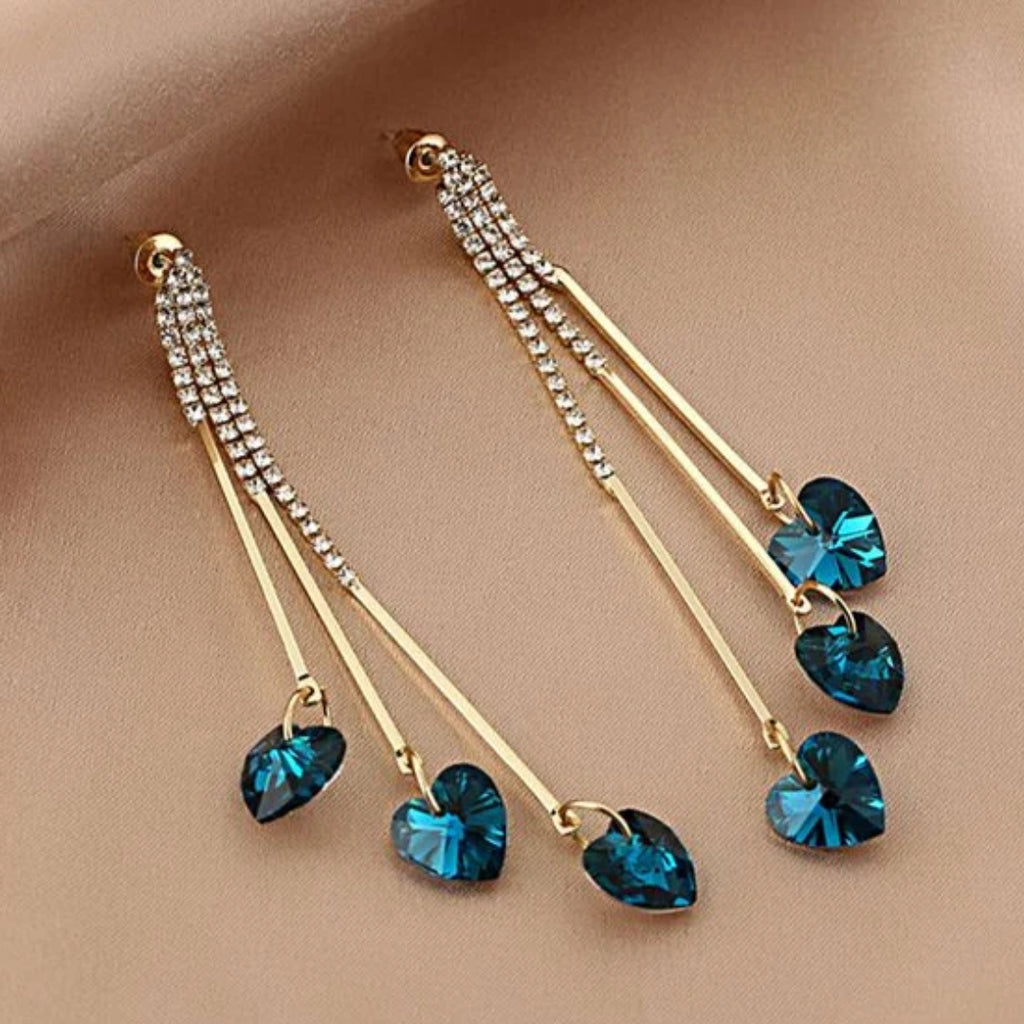 Elegante øreringe i blå krystalhjerteregn