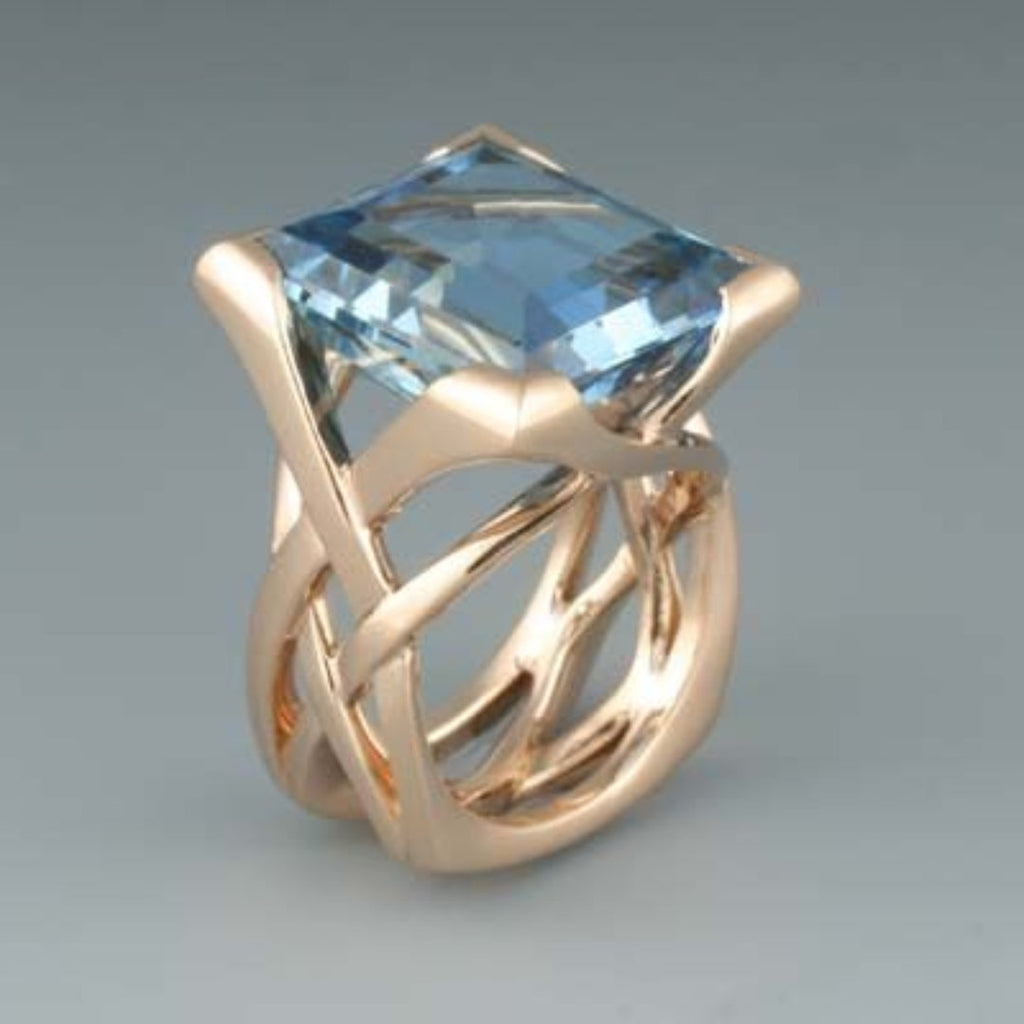 Blå vintage-ring i rosa guld