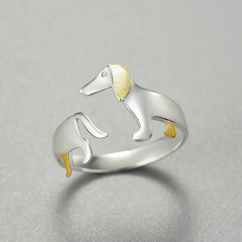 925 Sterling Sølv Gravhund Justerbar Ring