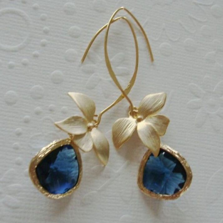 Vintage blå gyldne blomsterøreringe