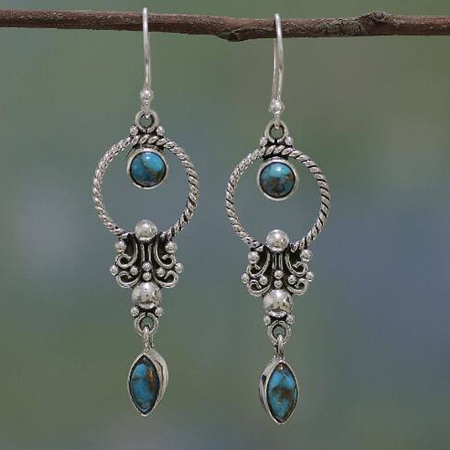 Vintage øreringe med blå sten i sterlingsølv