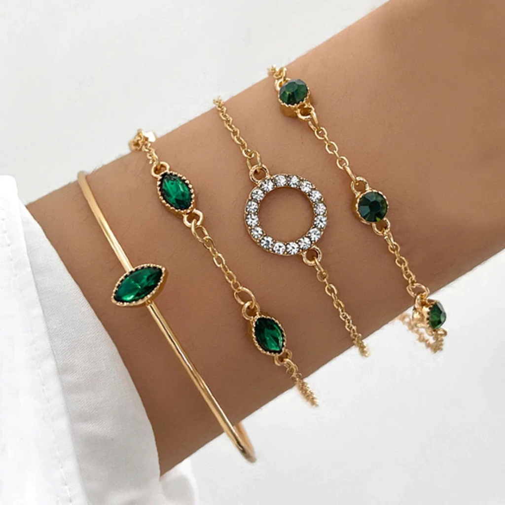 Pack Brilliant-armbånd i guld og grøn krystal