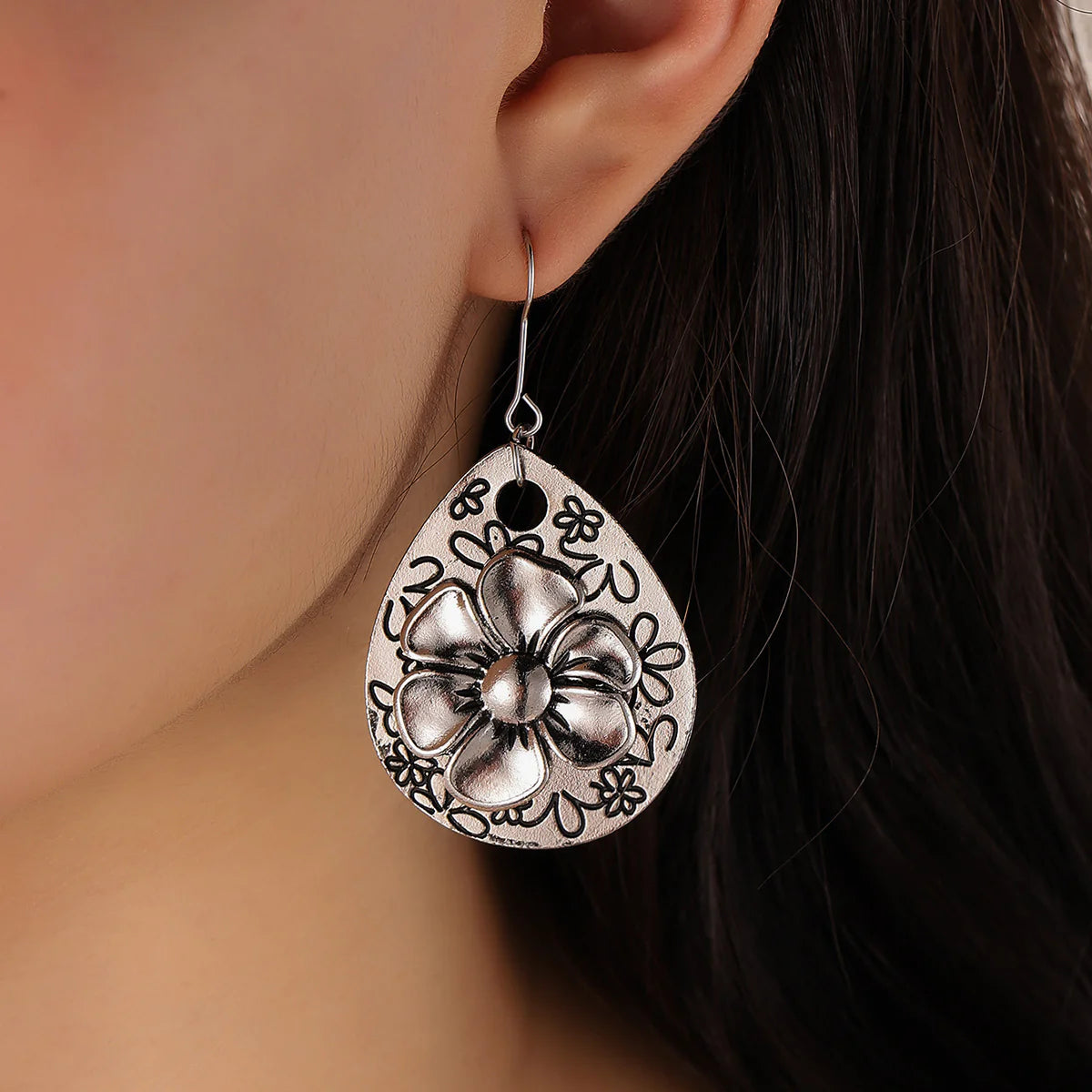Boho blomstret sølv øreringe