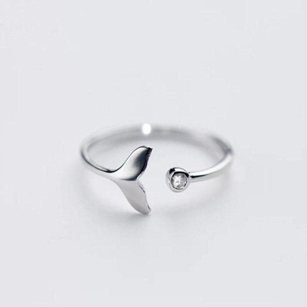 Delfinhale ring i 925 sterling sølv og zirkonia justerbar