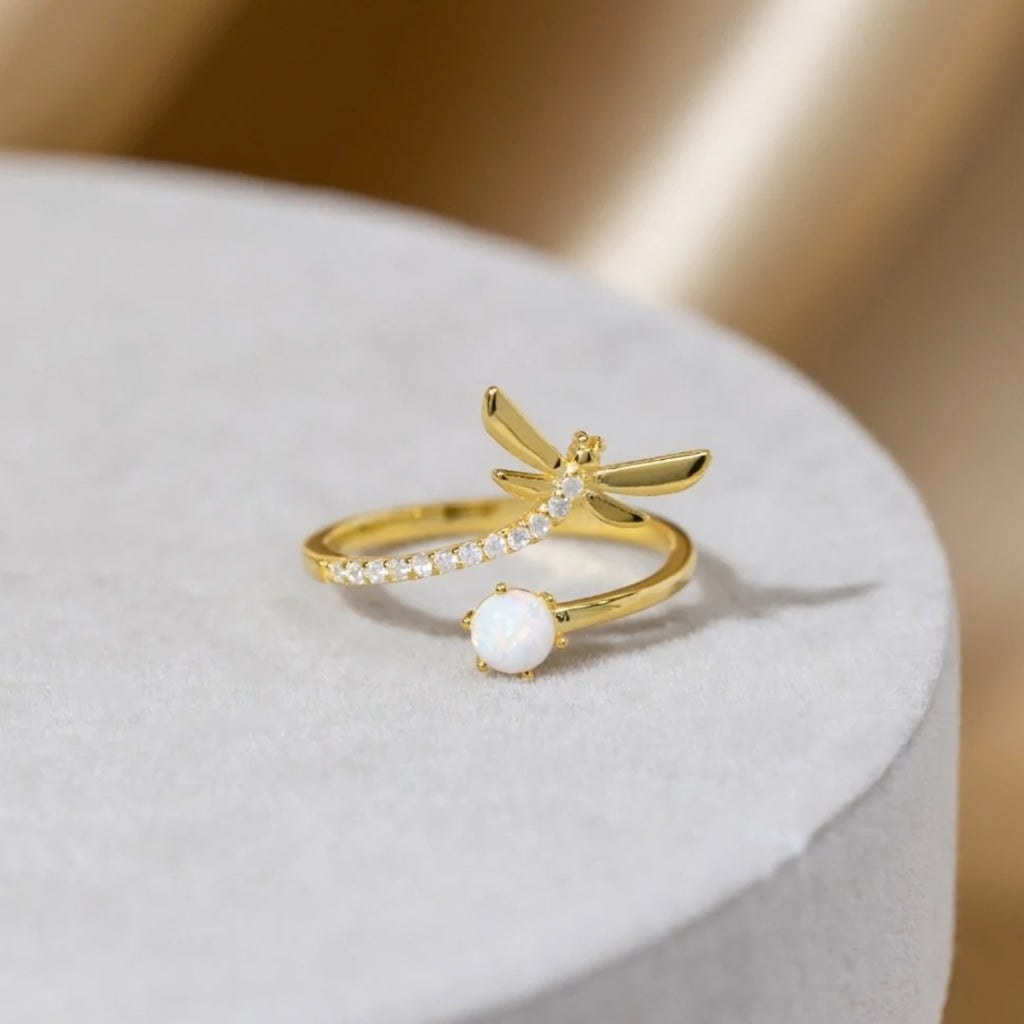 Justerbar Ring med perle og zirkonia i guld