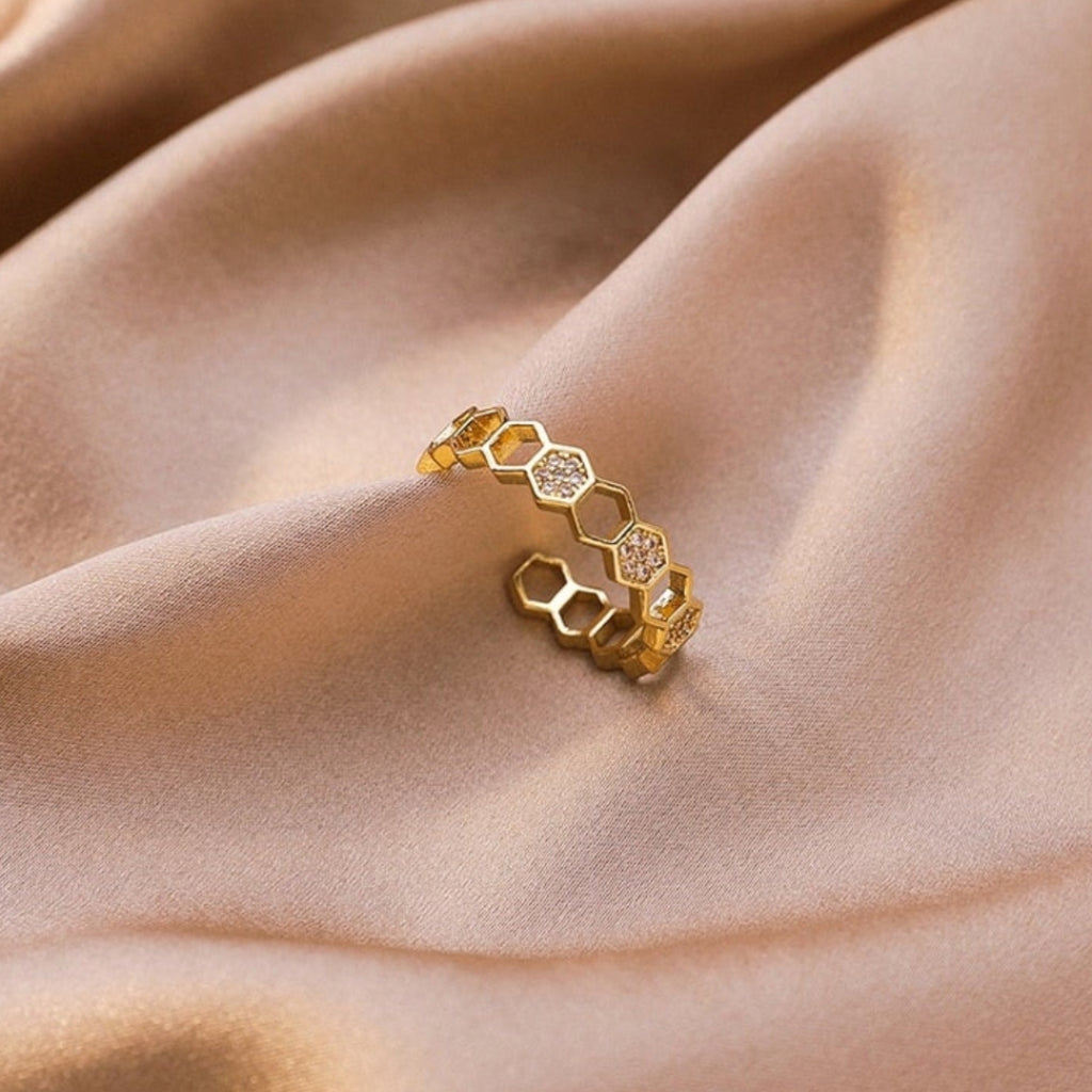 Justerbar guld Honeycomb ring