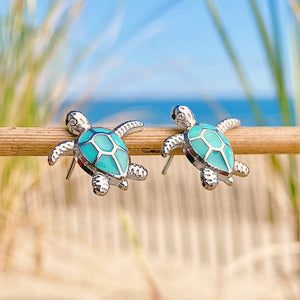 Havskildpadde øreringe i Opal og Sølv