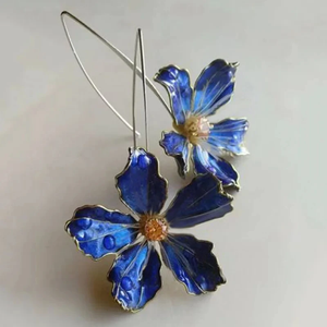 Blå vintage blomsterøreringe